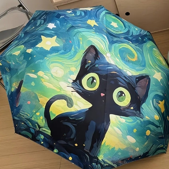 ποΈβοΈπββ¬οΈ CARTOON CAT & STARRY NIGHT COMPACT UMBRELLAπββ¬οΈβοΈ - Picture 6 of 10